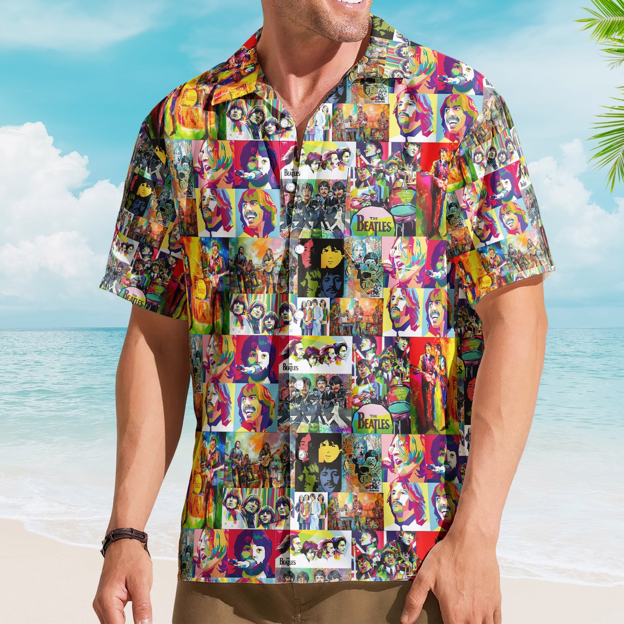 The Beatles Hawaiian Shirt – Pop Art Collage Psychedelic Rock Summer Button Up