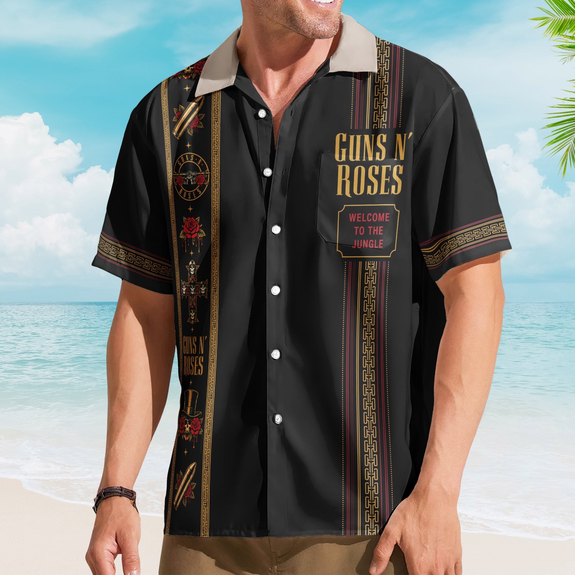 Guns N' Roses Luxury Design Hawaiian Shirt – Vintage Rock Inspired Black Hawaiian Shirt