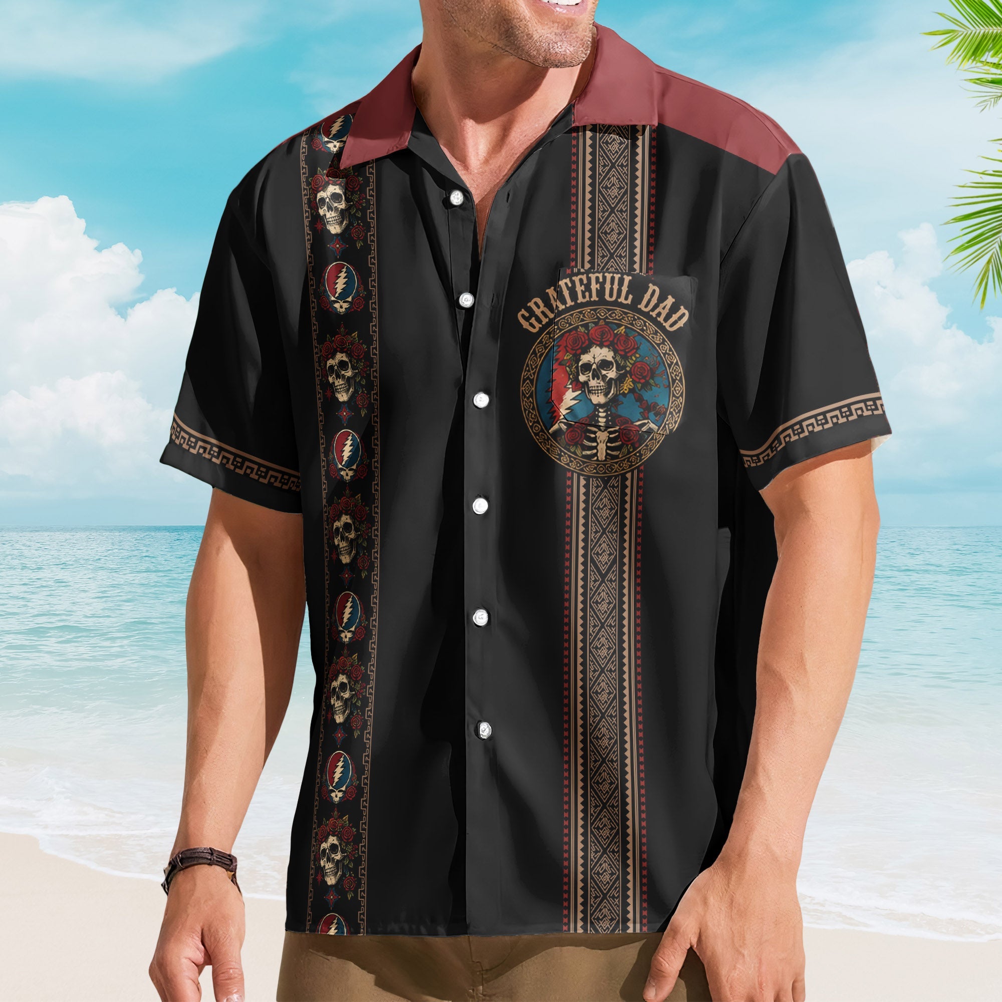 Grateful Dead Hawaiian Shirt - Unisex Retro Button Up With A Grateful Dad Twist
