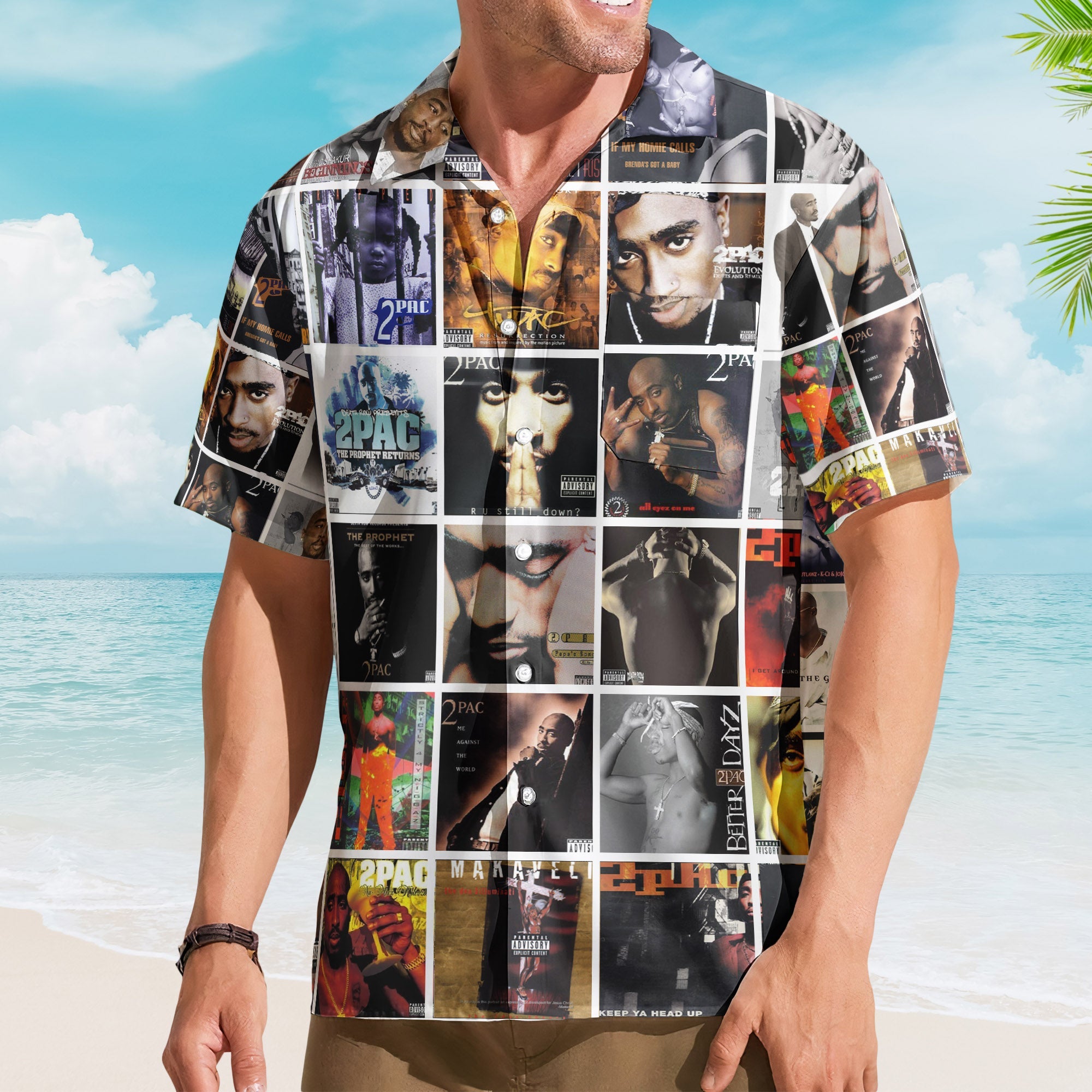 2Pac Album Collage Hawaiian Shirt – Hip-Hop Rap Music Fan Shirt