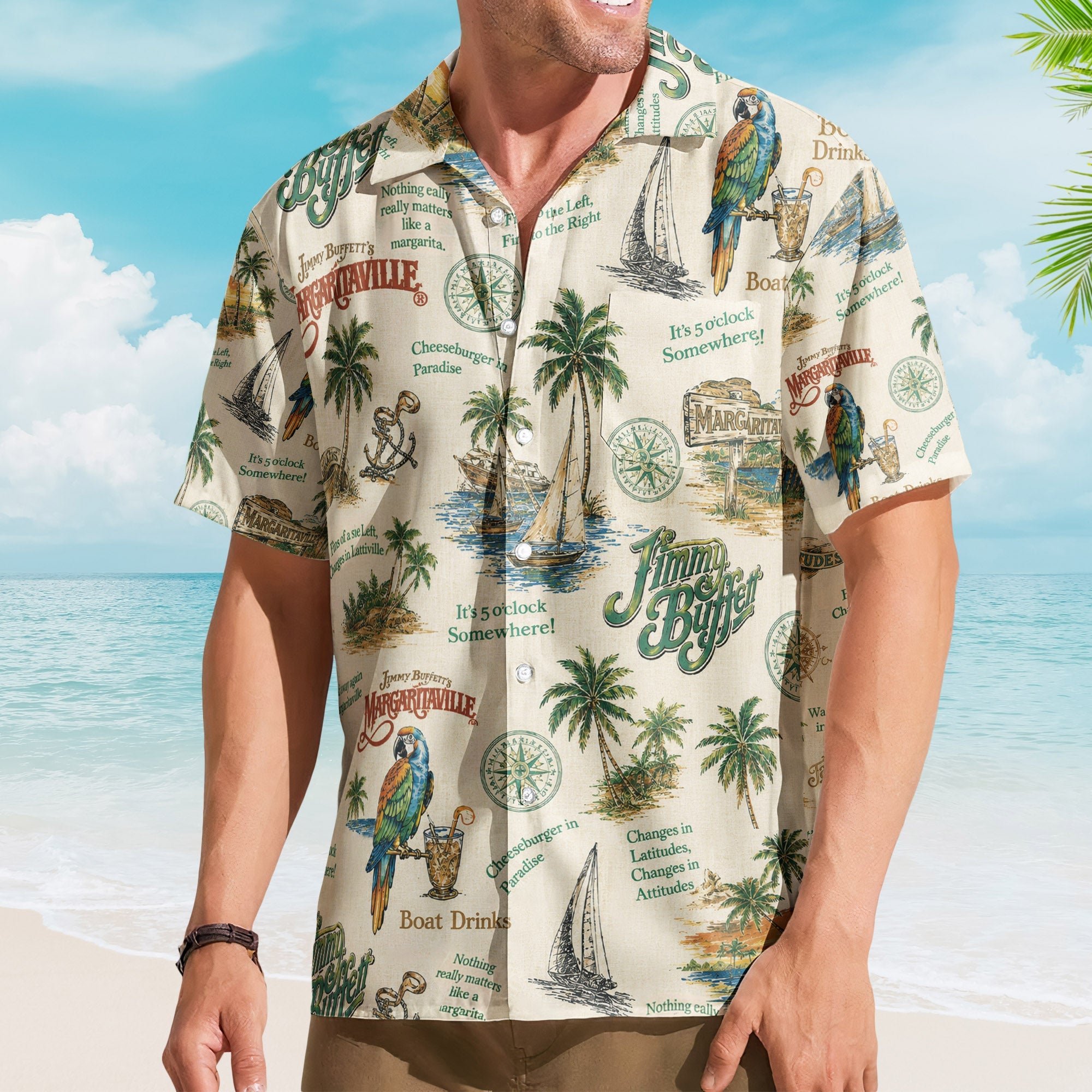Vintage Margaritaville Jimmy Buffett Tropical Hawaiian Shirt – Retro Music Inspired Aloha Shirt