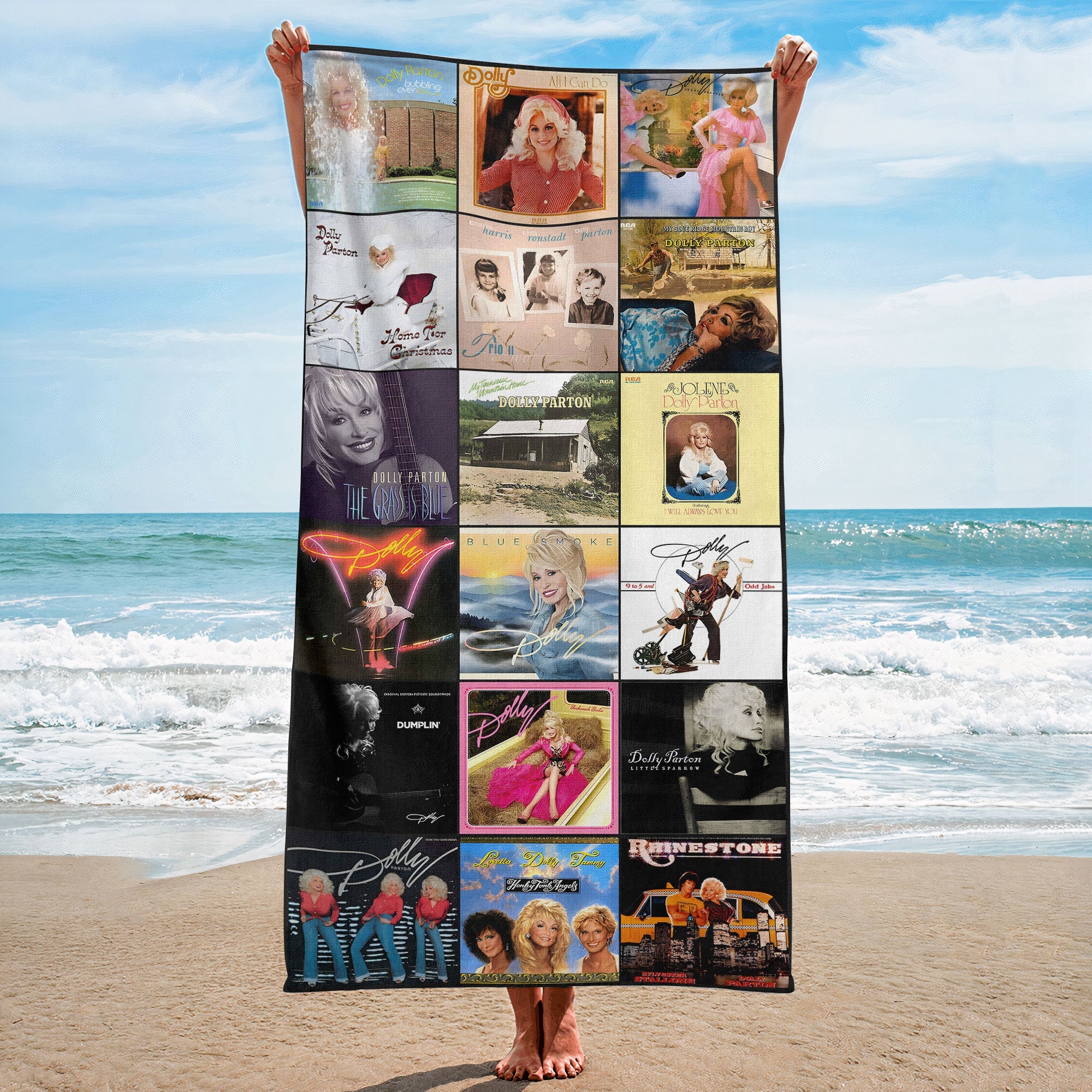 Dolly Parton Beach Towel Album Cover Collage Country Music Towel