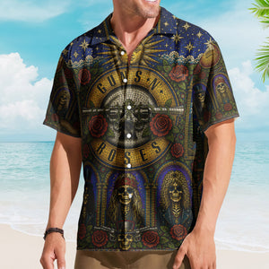 Guns N Roses Hawaiian Shirt - Unisex Slash Skull Axl Rose Summer Button Up