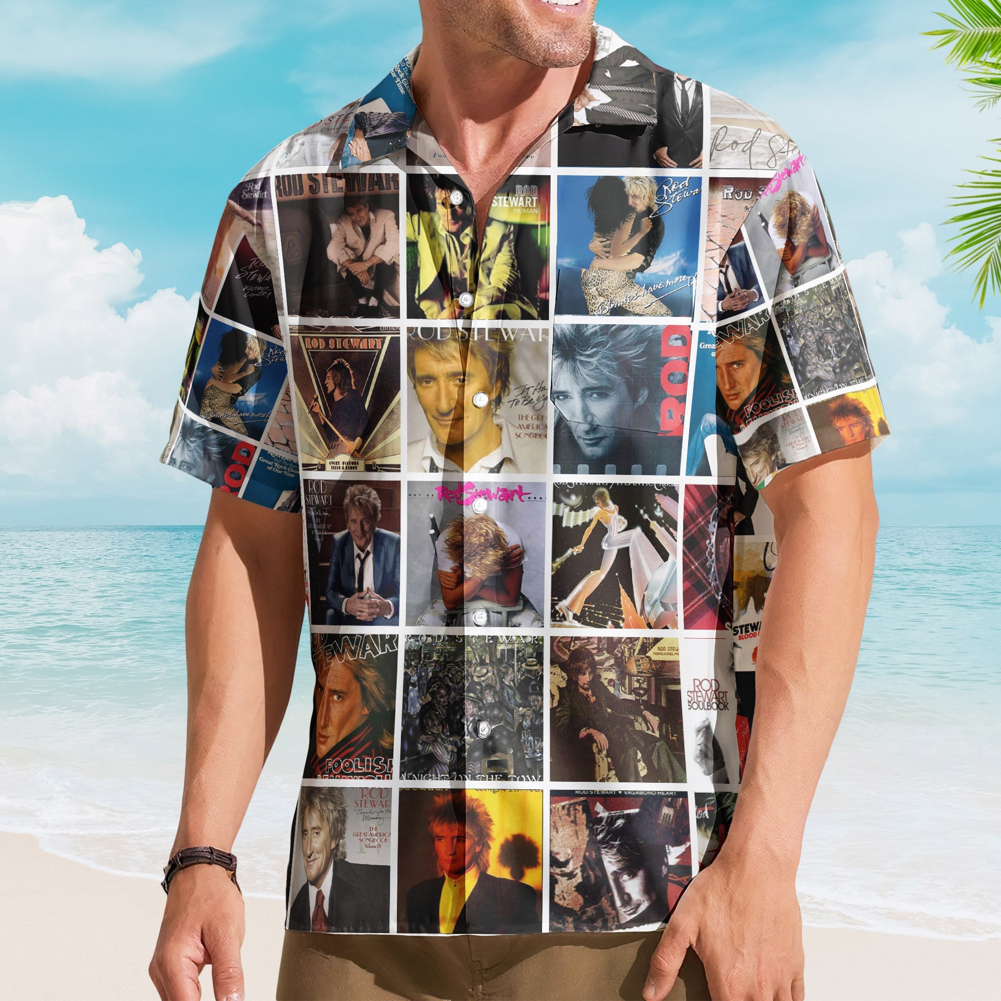 Rod Stewart Album Collage Hawaiian Shirt – Pop Rock Music Fan Shirt