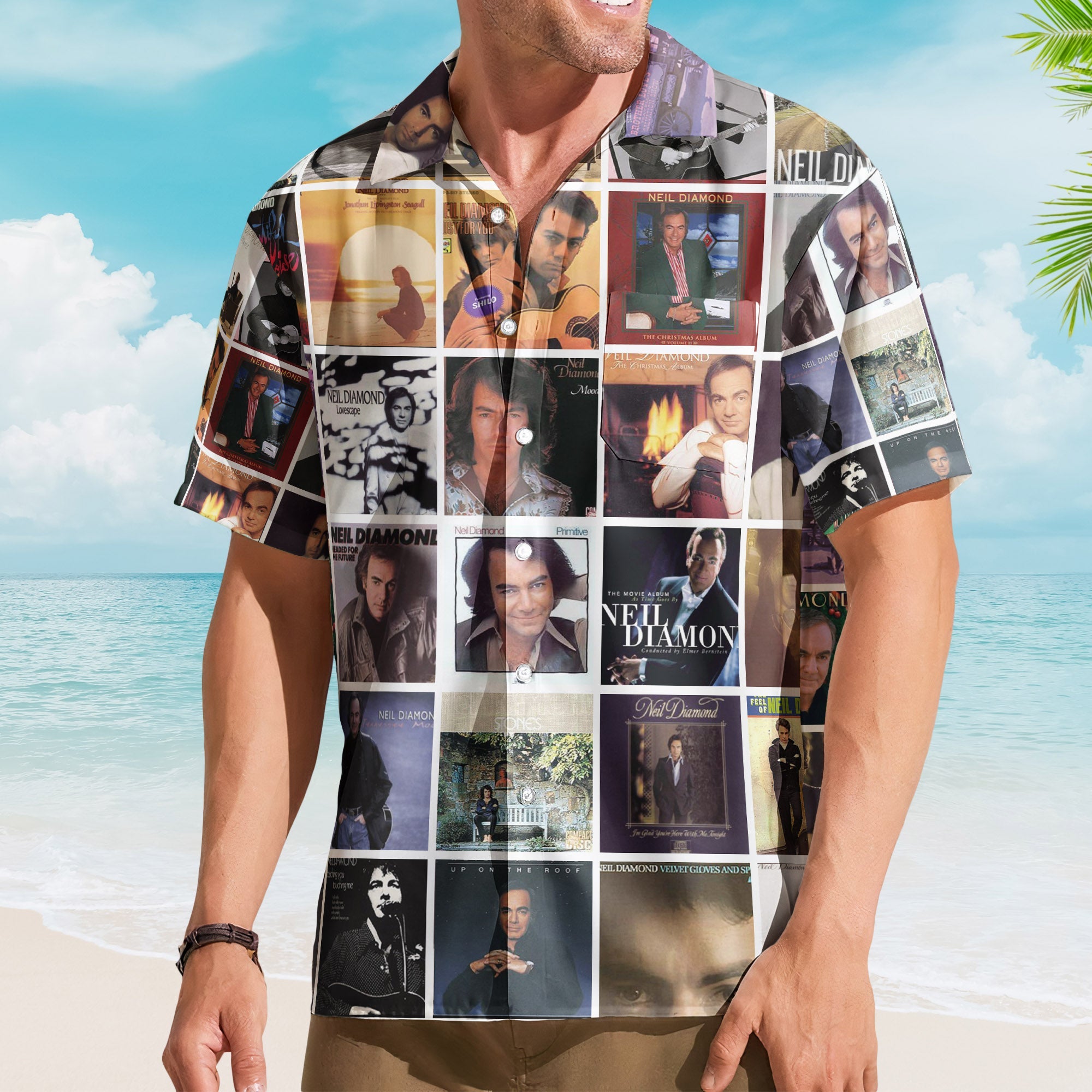 Neil Diamond Album Collage Hawaiian Shirt – Pop Rock Music Fan Shirt