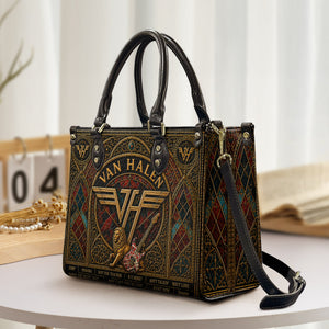 Van Halen Leather Handbag, Tote Bag and Wallet Set, Vintage Stained Glass Rock Band Design, Classic Rock Music Fan Gift
