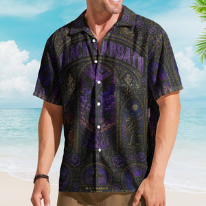 Black Sabbath Hawaiian Shirt - Unisex Retro Doom Rock Purple Cathedral Window Button Up
