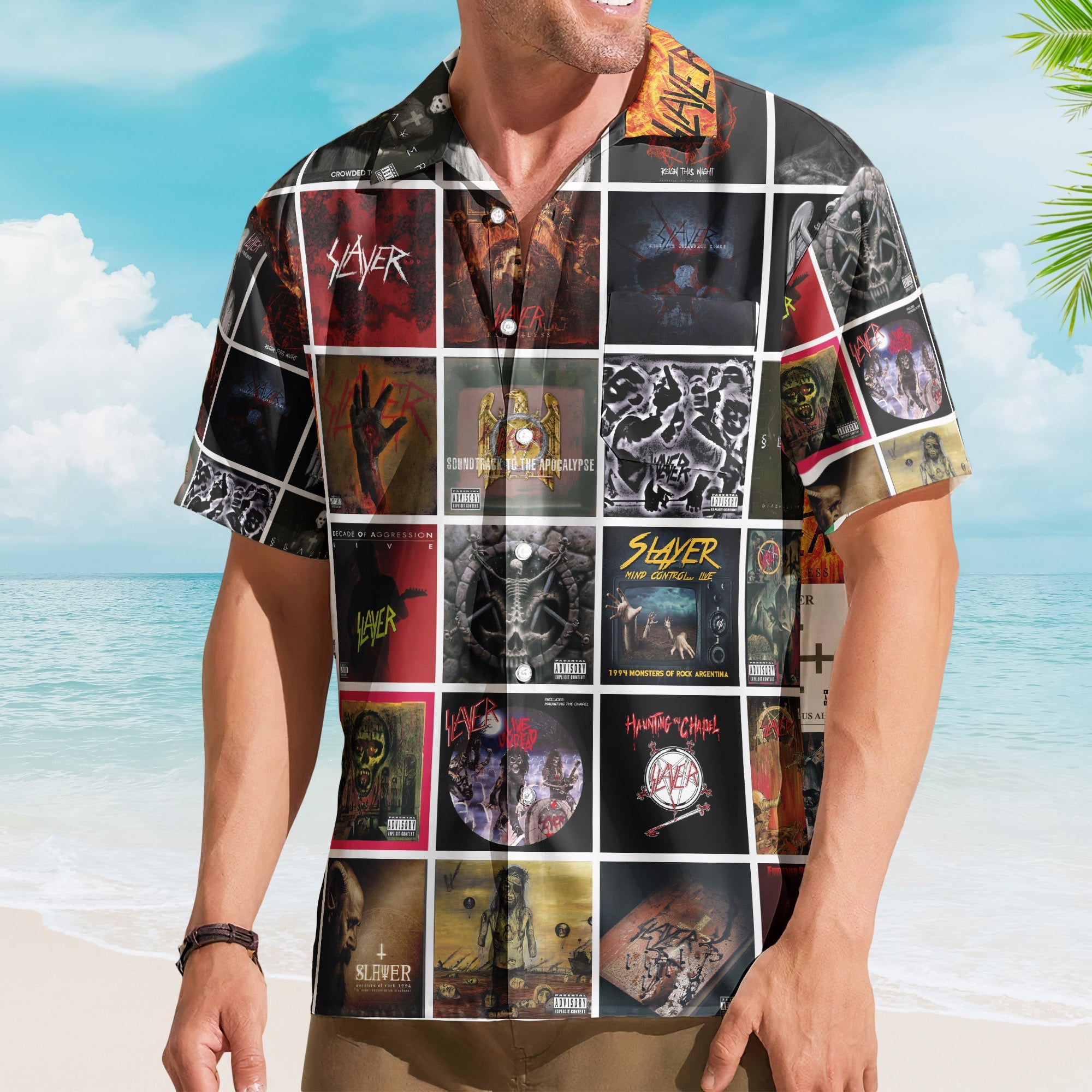 Slayer Album Collage Hawaiian Shirt – Metal Music Band Fan Shirt