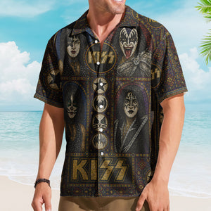 Kiss Band Gene Simmons Paul Stanley Face Paint Hawaiian Shirt - Unisex Hard Rock Concert Summer Button Up
