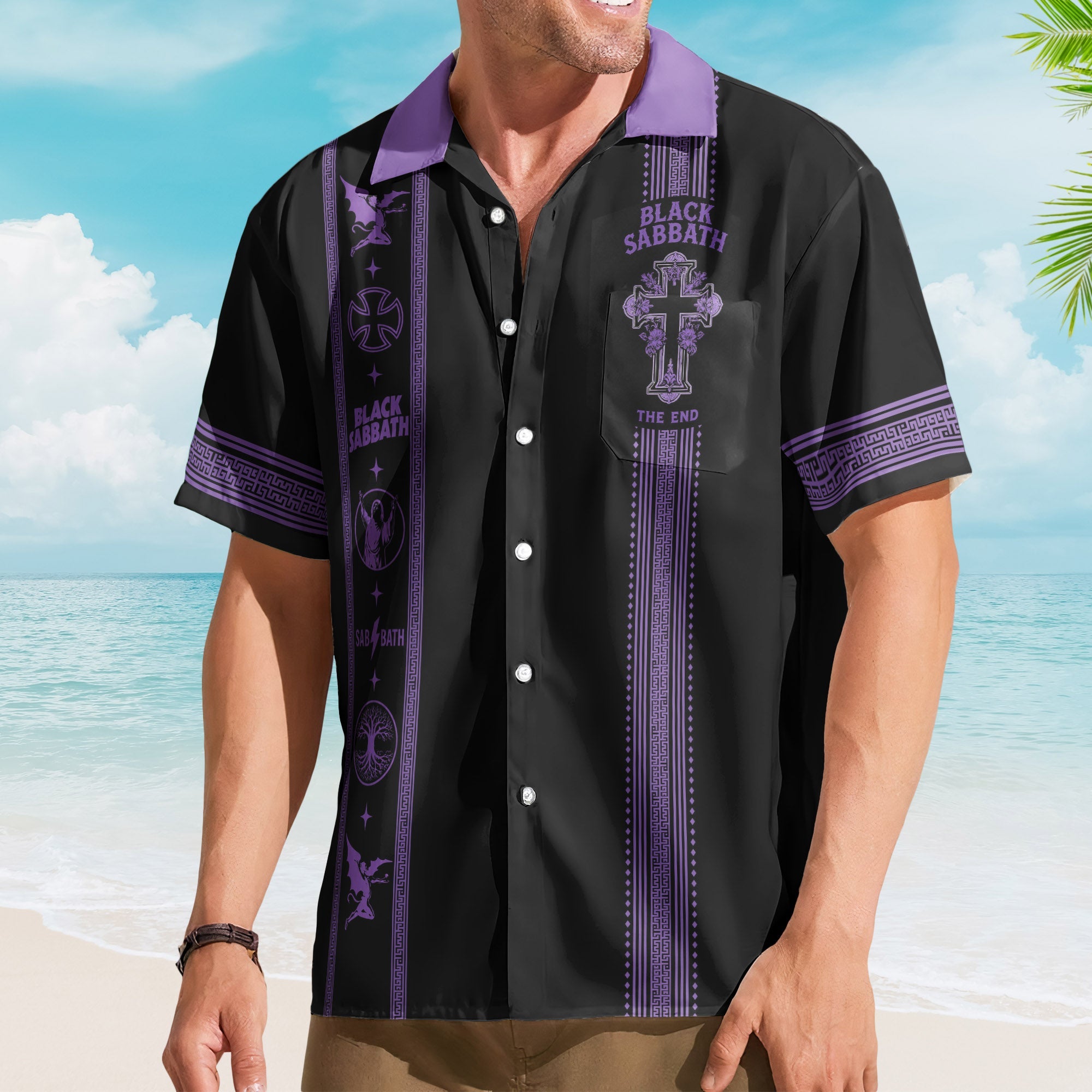 Black Sabbath Luxury Design Hawaiian Shirt – Gothic Inspired Purple Hawaiian Shirt