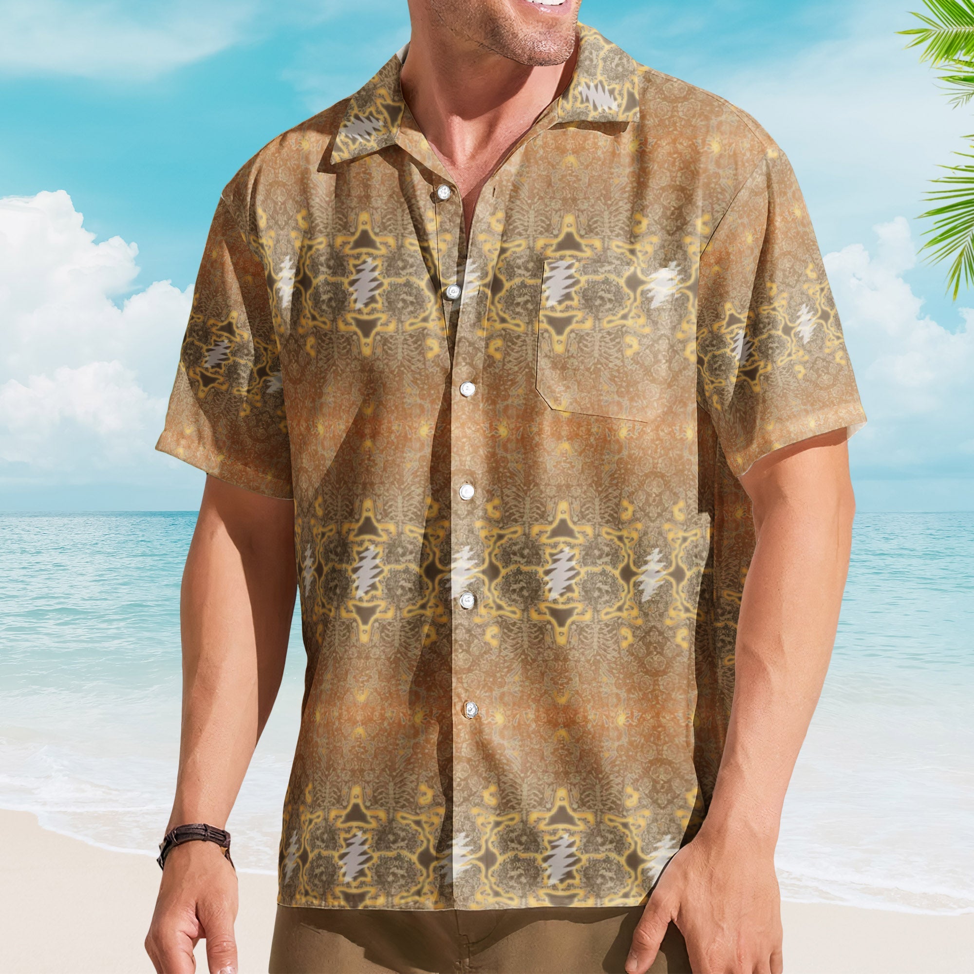 Grateful Dead Desert Bolt Electric Woodcut III Hawaiian Shirt – Retro Music Album Art Inspired Shirt