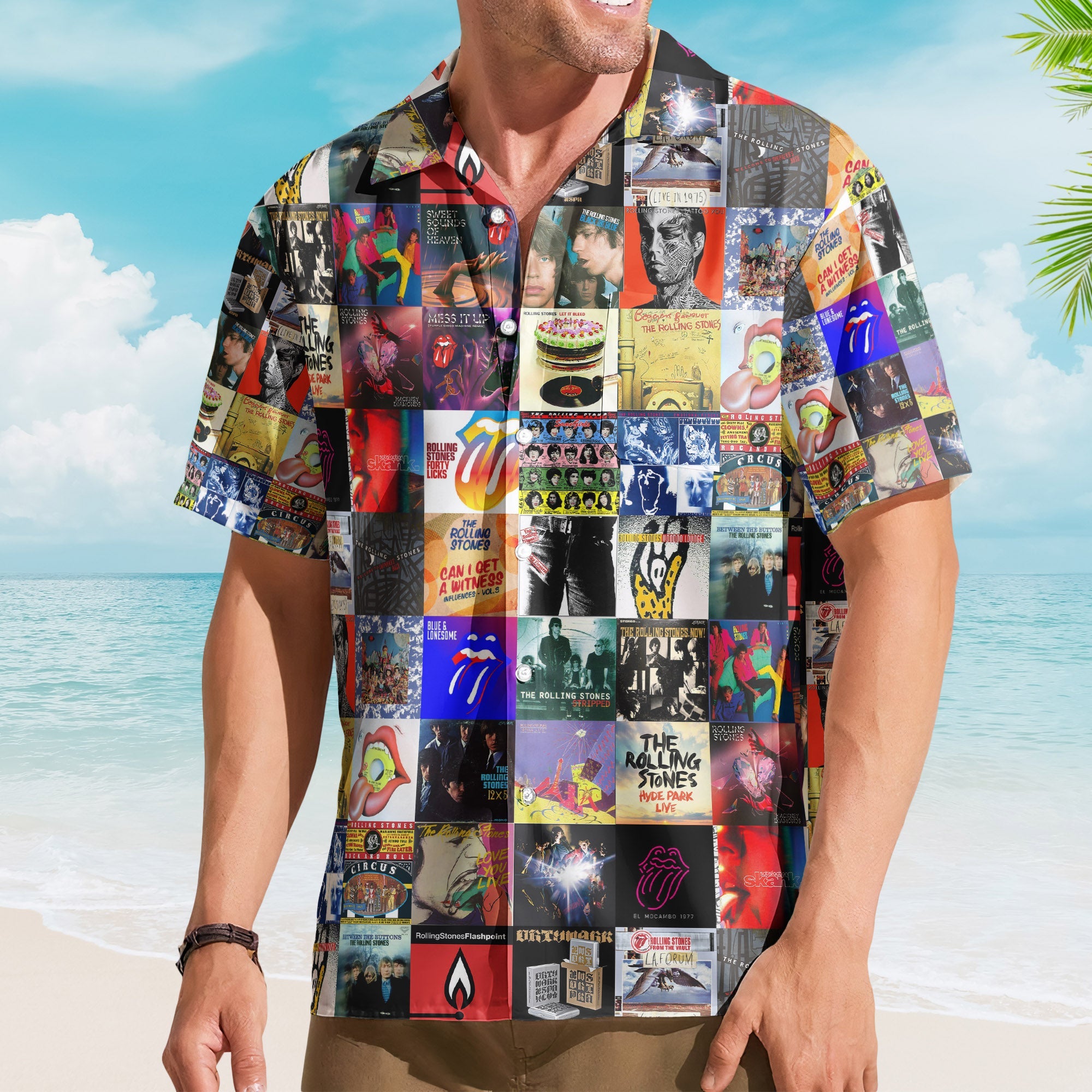 The Rolling Stones Album Covers Hawaiian Shirt - Unisex Retro Music Album Art Inspired Unisex Shirt