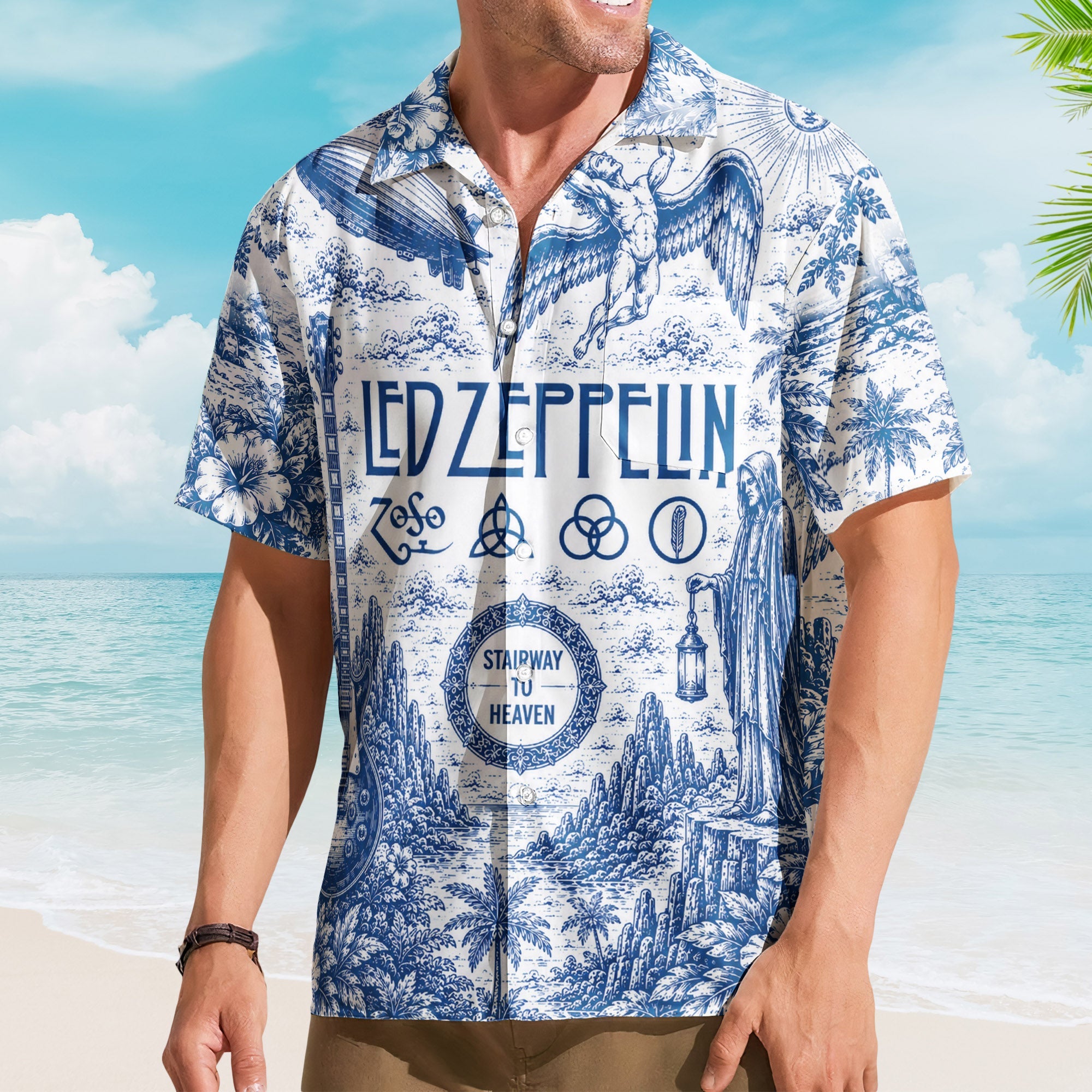 Led Zeppelin Four Symbols Hawaiian Shirt - Unisex Retro Music Album Art Inspired Button Up