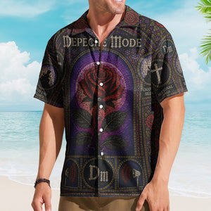 Depeche Mode Vintage Gothic Stained Glass Synth Pop Hawaiian Shirt - Unisex New Wave Electronic Rock Summer Button Up