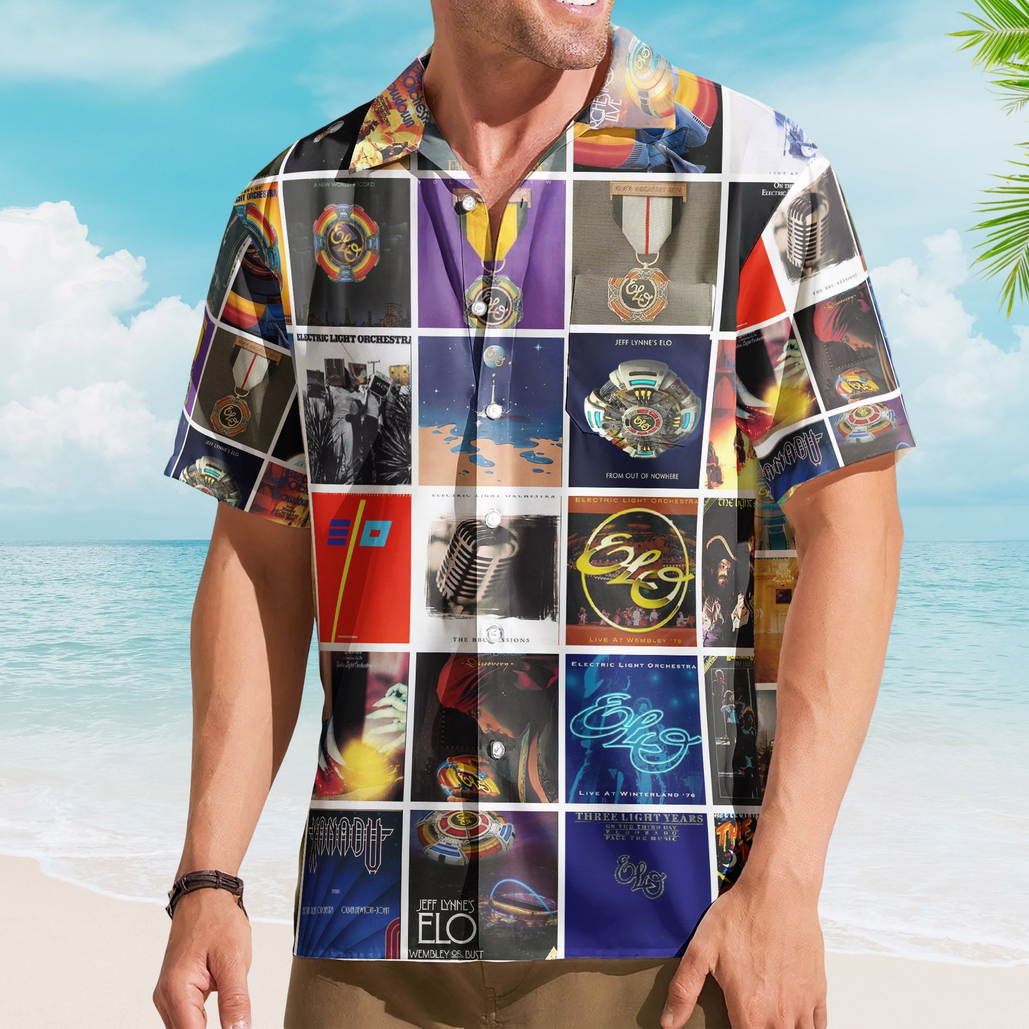Electric Light Orchestra Hawaiian Shirt – ELO Album Cover Collage Retro Summer Button Up