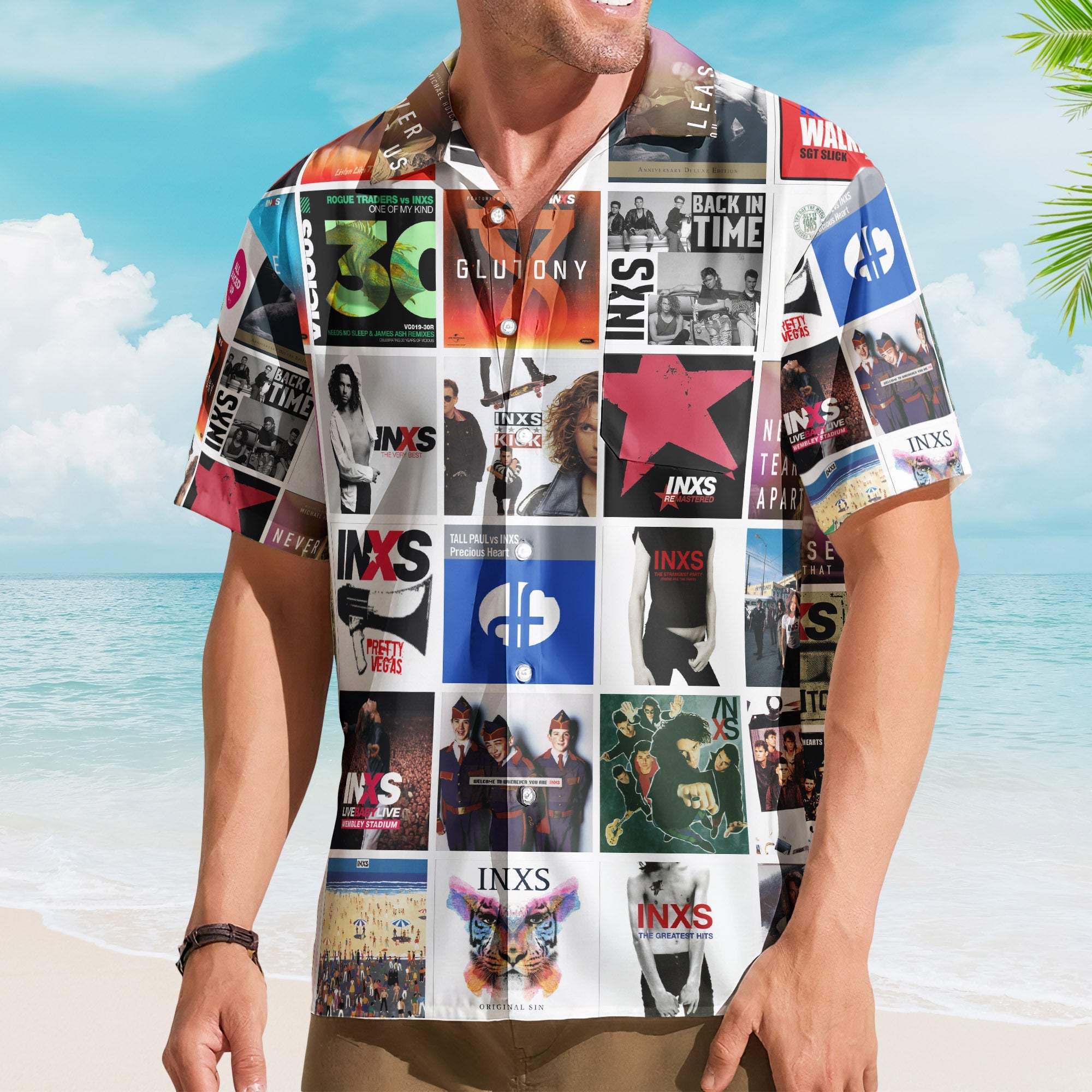 INXS Album Collage Hawaiian Shirt – Rock Music Band Fan Shirt