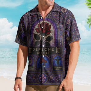Depeche Mode Hawaiian Shirt - Unisex Retro Violator Rose Cathedral Window Button Up