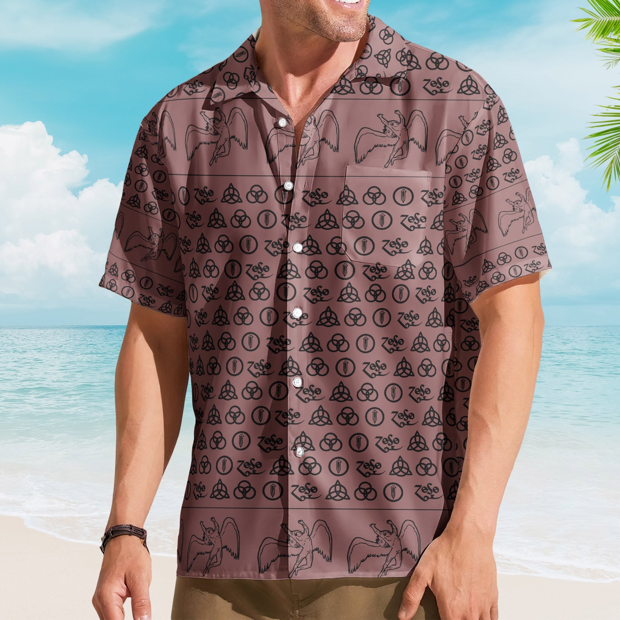 Led Zeppelin ZoSo Monogram Hawaiian Shirt – Unisex Swan Song Angel Graphic Collage Button Up