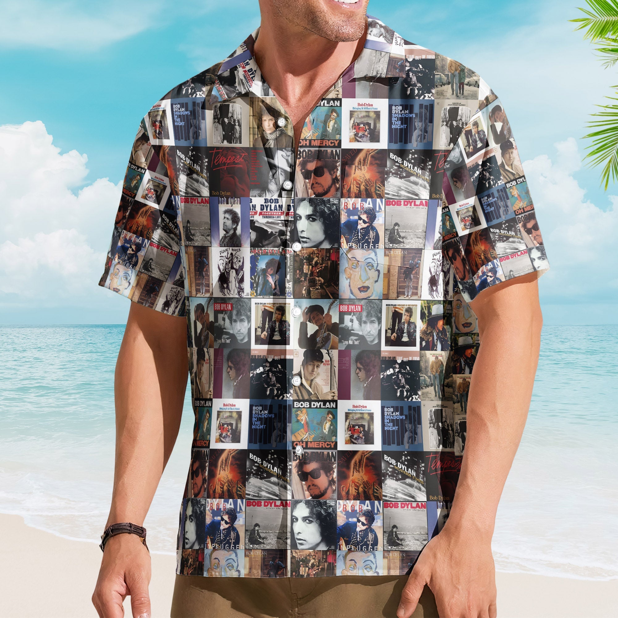 Bob Dylan Rock Music Icon Unisex Summer Button Up Hawaiian Shirt – Retro Music Album Art Inspired Unisex Shirt