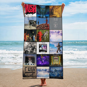 Rush Nostalgia Rock Album Collage Beach Towel