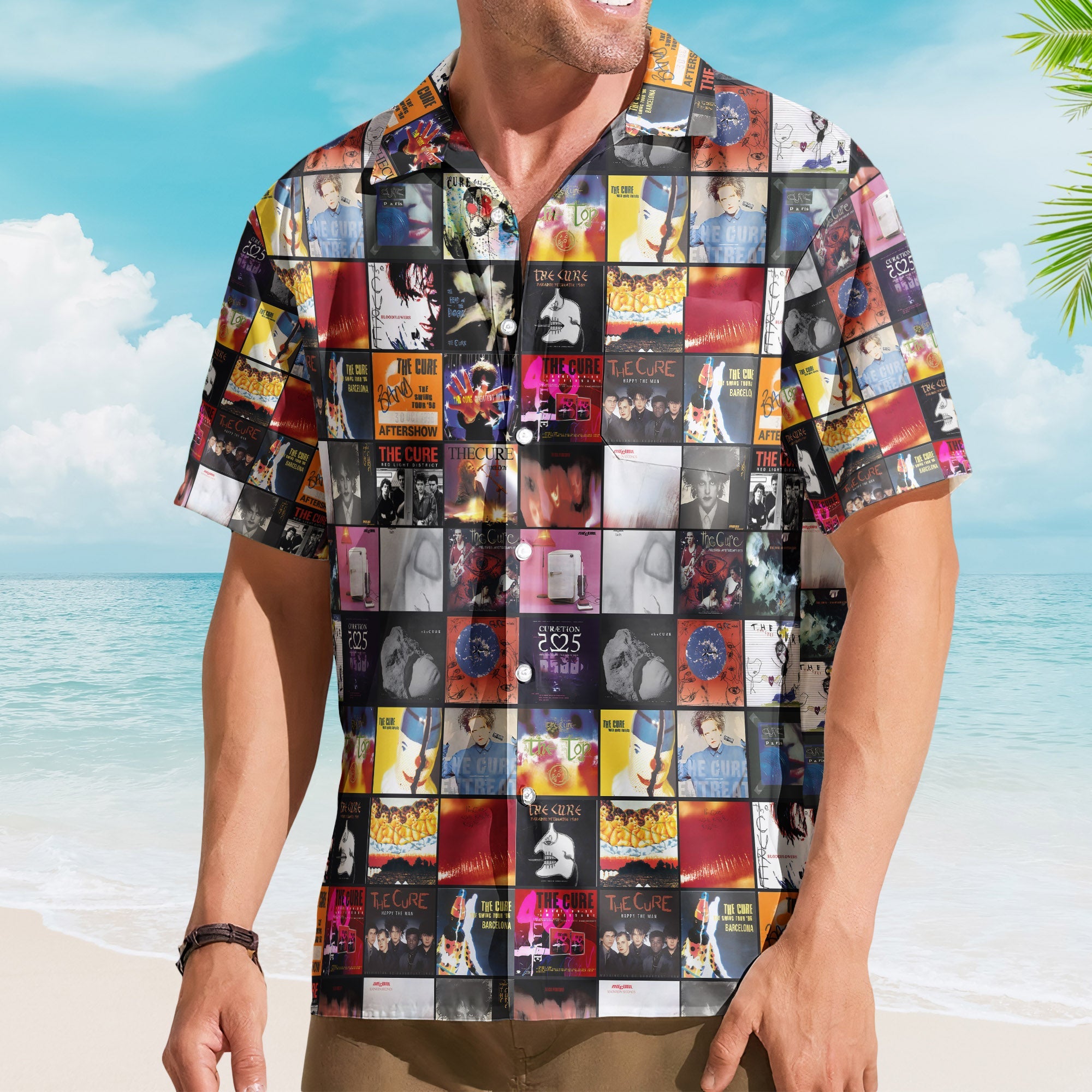 The Cure Retro Music Album Art Mosaic Grid Colorful Hawaiian Shirt – Retro Music Album Art Inspired Unisex Shirt