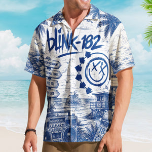 Blink 182 Toile De Jouy Hawaiian Shirt - Unisex Vintage All The Small Things Blue Line Art Summer Button Up