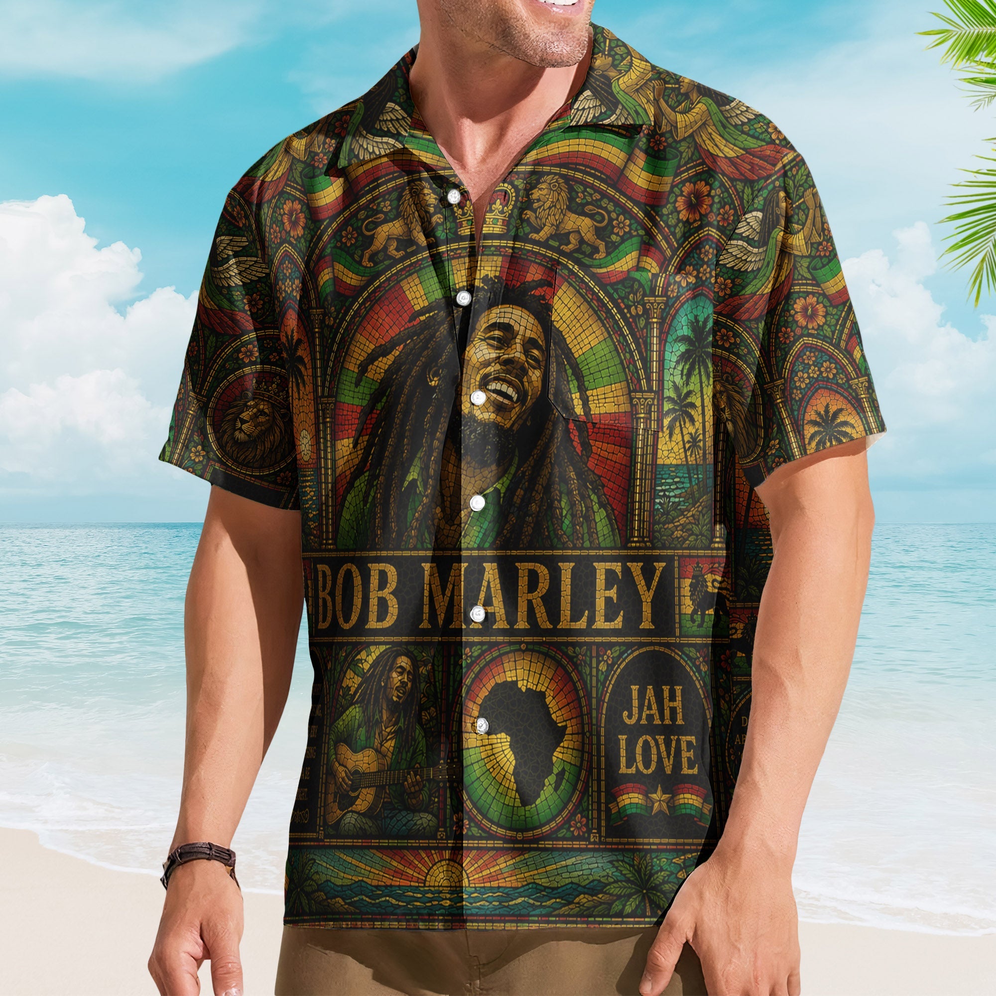 Bob Marley Hawaiian Shirt - Unisex Retro Three Little Birds Lyrics Summer Button Up