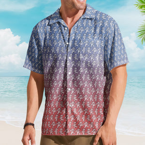 Grateful Dead Dancing Bears Hawaiian Shirt - Blue Purple Gradient Monogram Beach Shirt - Retro Music Album Art Inspired
