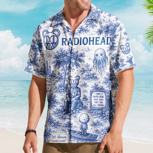 Radiohead Hawaiian Shirt - Unisex Modified Bear Blue White Porcelain Button Up