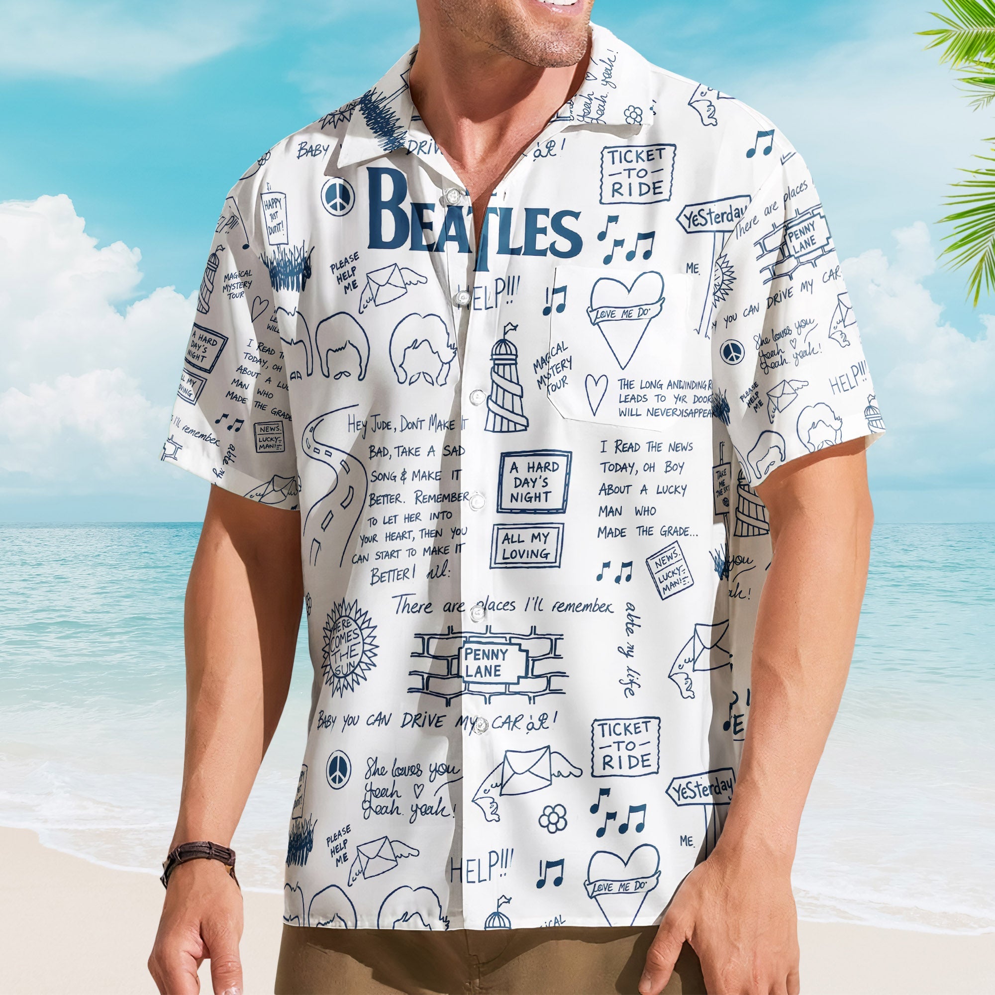 The Beatles Lyrics & Memories All-Over Print Hawaiian Shirt – Retro Music Album Art Inspired Unisex Shirt