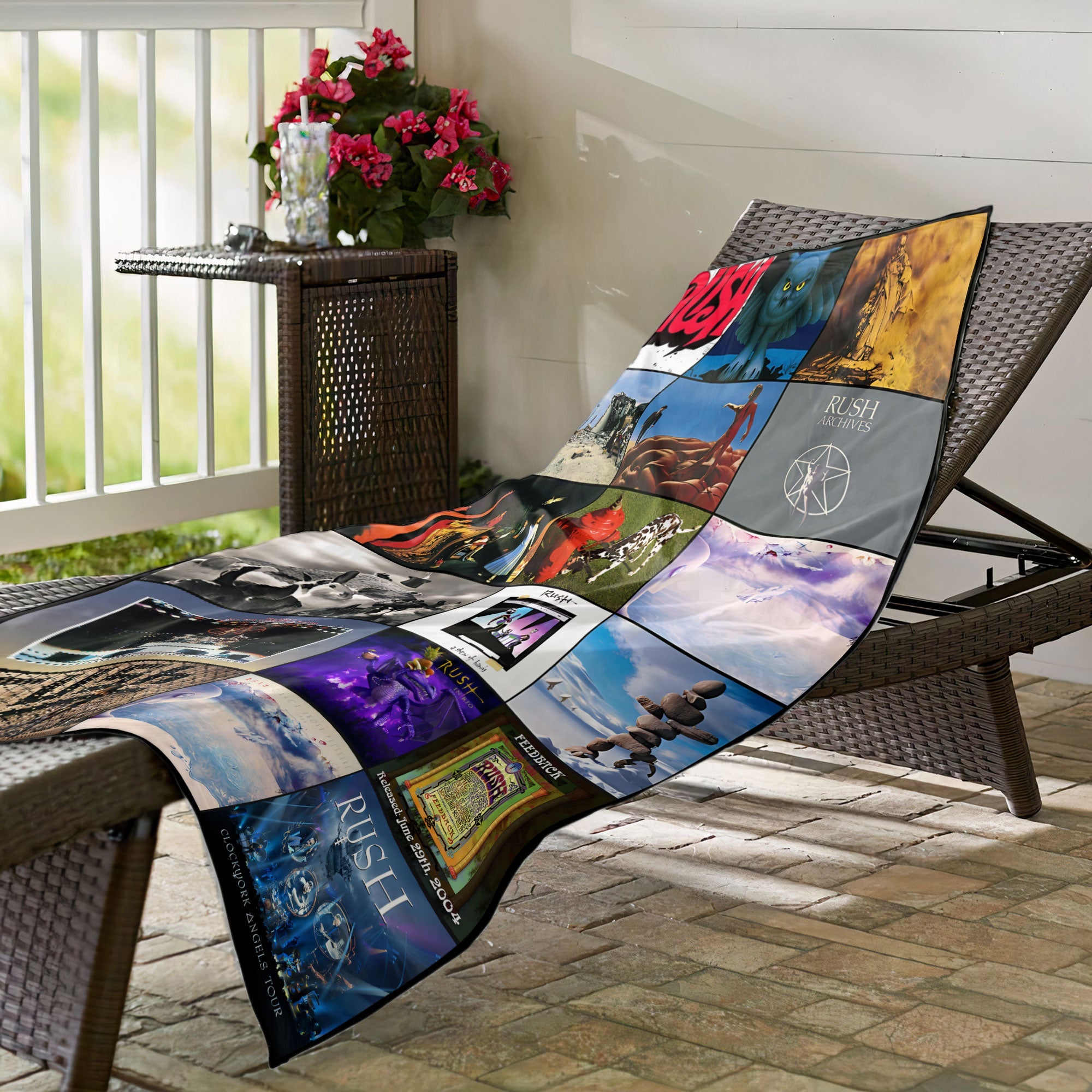 Rush Nostalgia Rock Album Collage Beach Towel