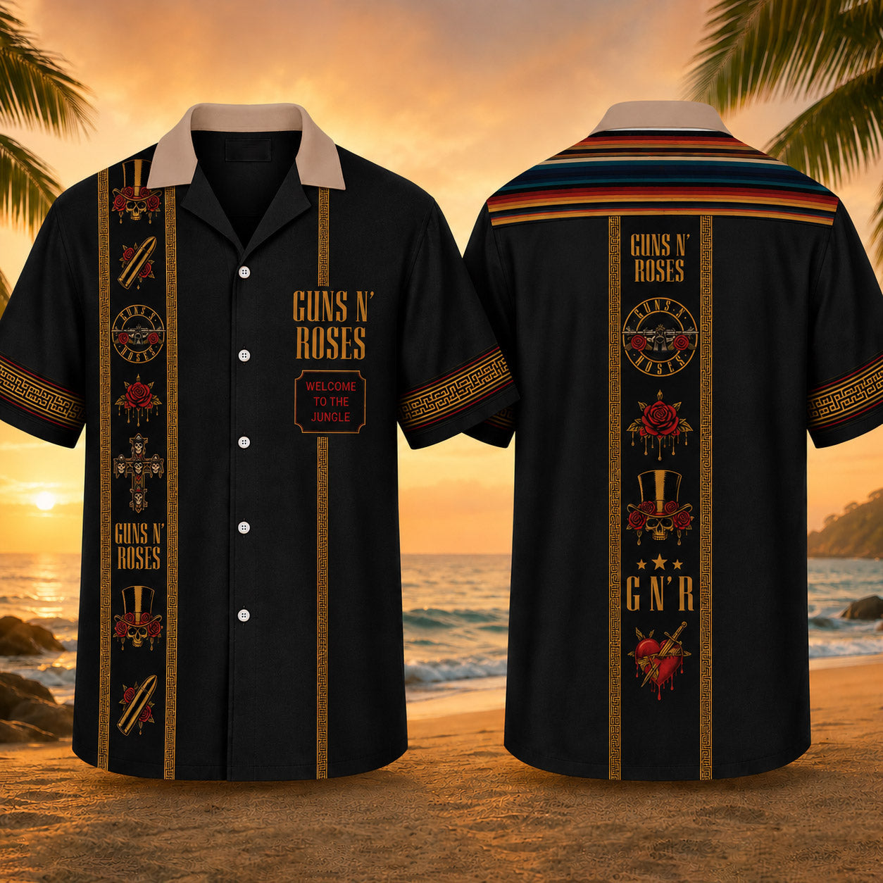 Guns N' Roses Luxury Design Hawaiian Shirt – Vintage Rock Inspired Black Hawaiian Shirt
