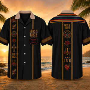Guns N' Roses Luxury Design Hawaiian Shirt – Vintage Rock Inspired Black Hawaiian Shirt
