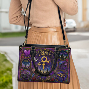Prince Leather Handbag, Tote Bag and Wallet Set, Purple Stained Glass Symbol Design, Purple Rain Music Fan Gift