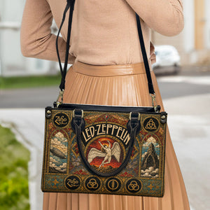 Led Zeppelin Leather Handbag, Tote Bag and Wallet Set, Vintage Stained Glass Swan Song Design, Classic Rock Music Fan Gift