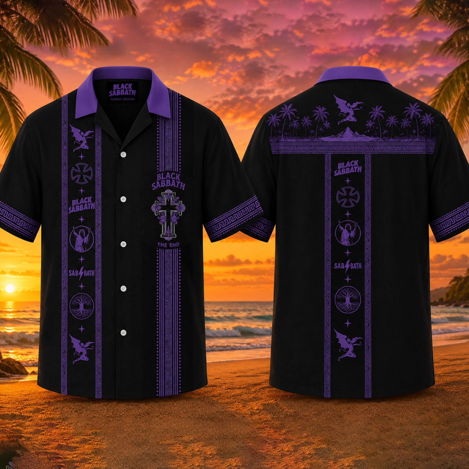 Black Sabbath Luxury Design Hawaiian Shirt – Gothic Inspired Purple Hawaiian Shirt