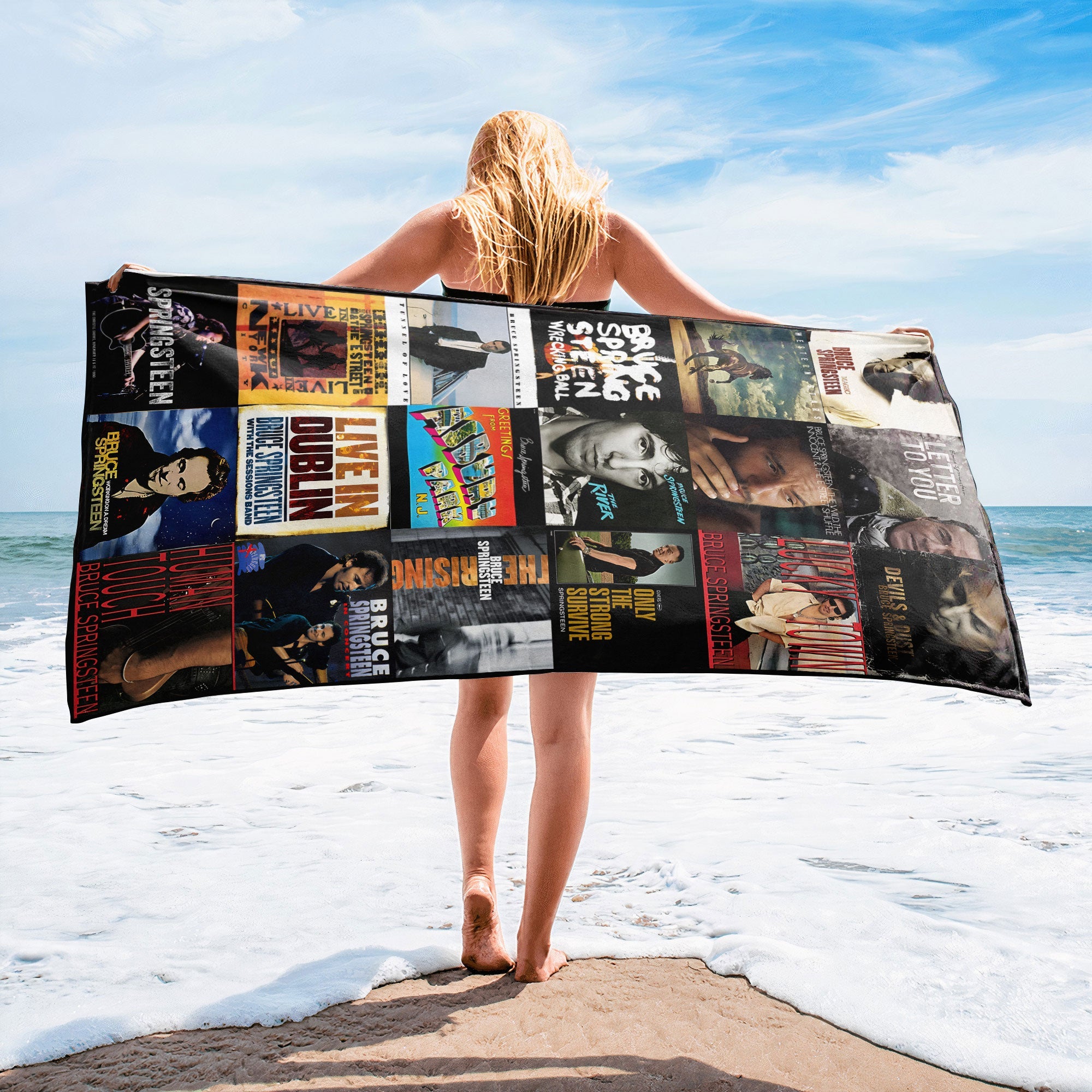Bruce Springsteen Beach Towel Album Cover Collage Classic Rock Towel