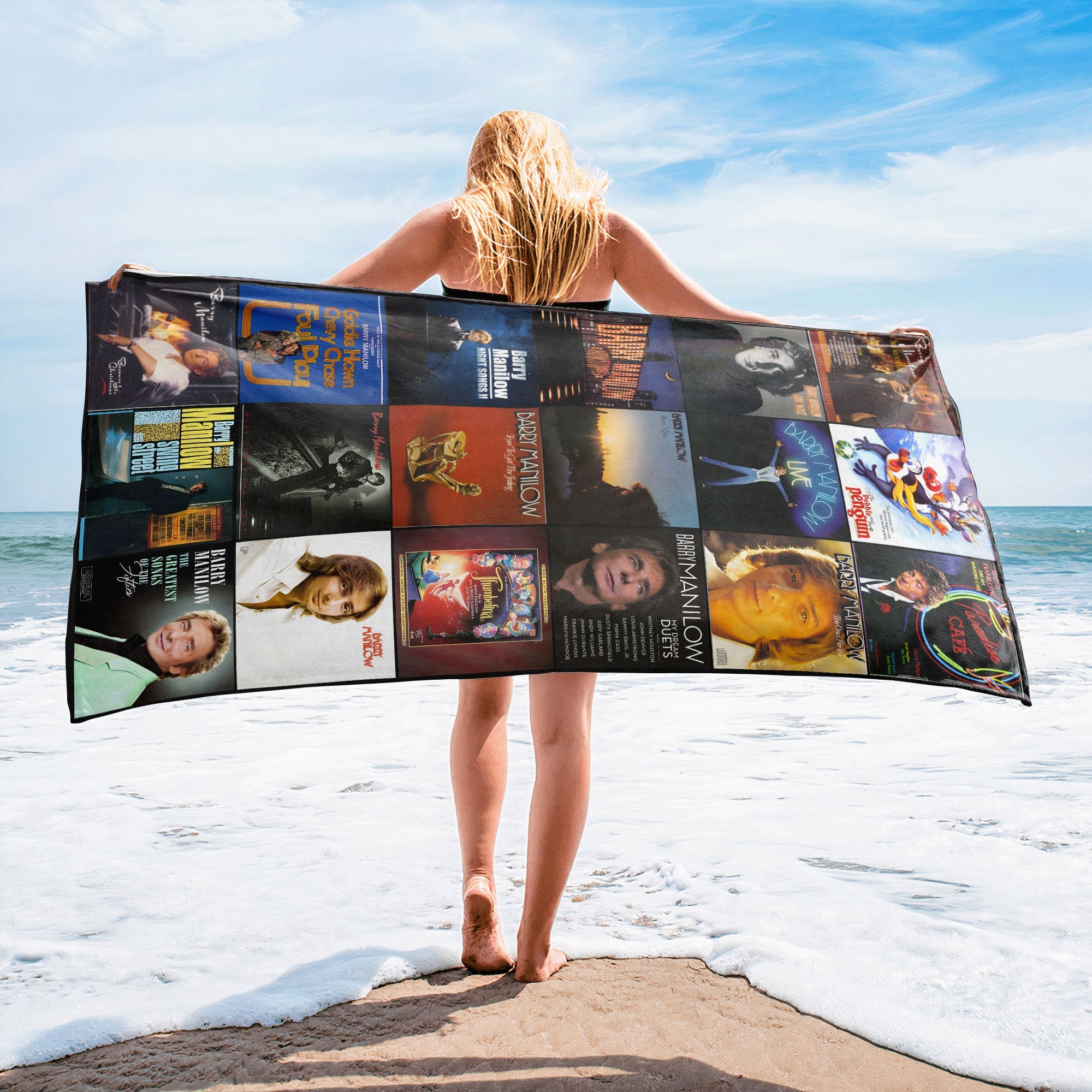 Barry Manilow Beach Towel Album Cover Collage Pop and Rock Towel