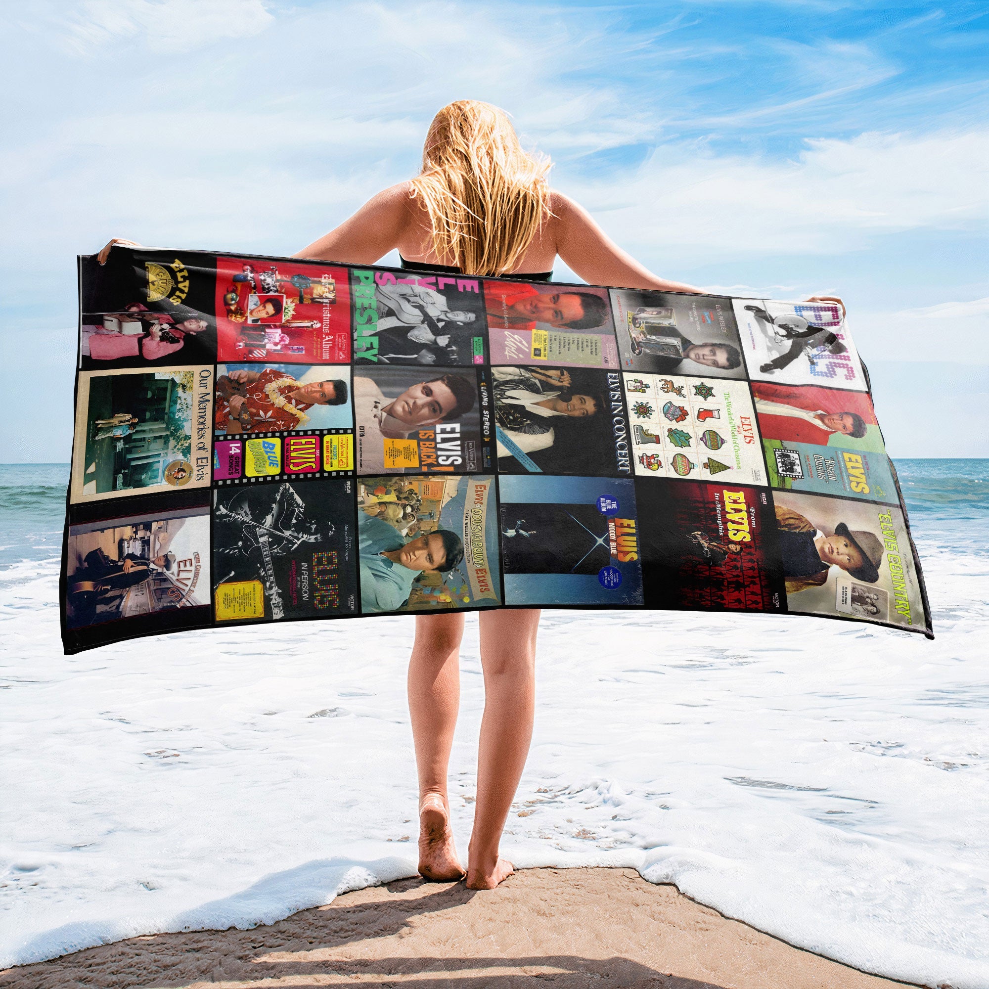 Elvis Presley Beach Towel Album Cover Collage Rock & Roll Towel