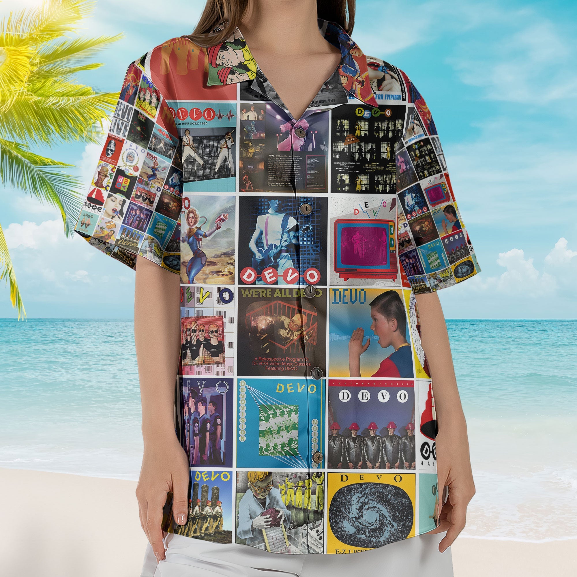 DEVO Album Collage Hawaiian Shirt – Retro New Wave Music Shirt