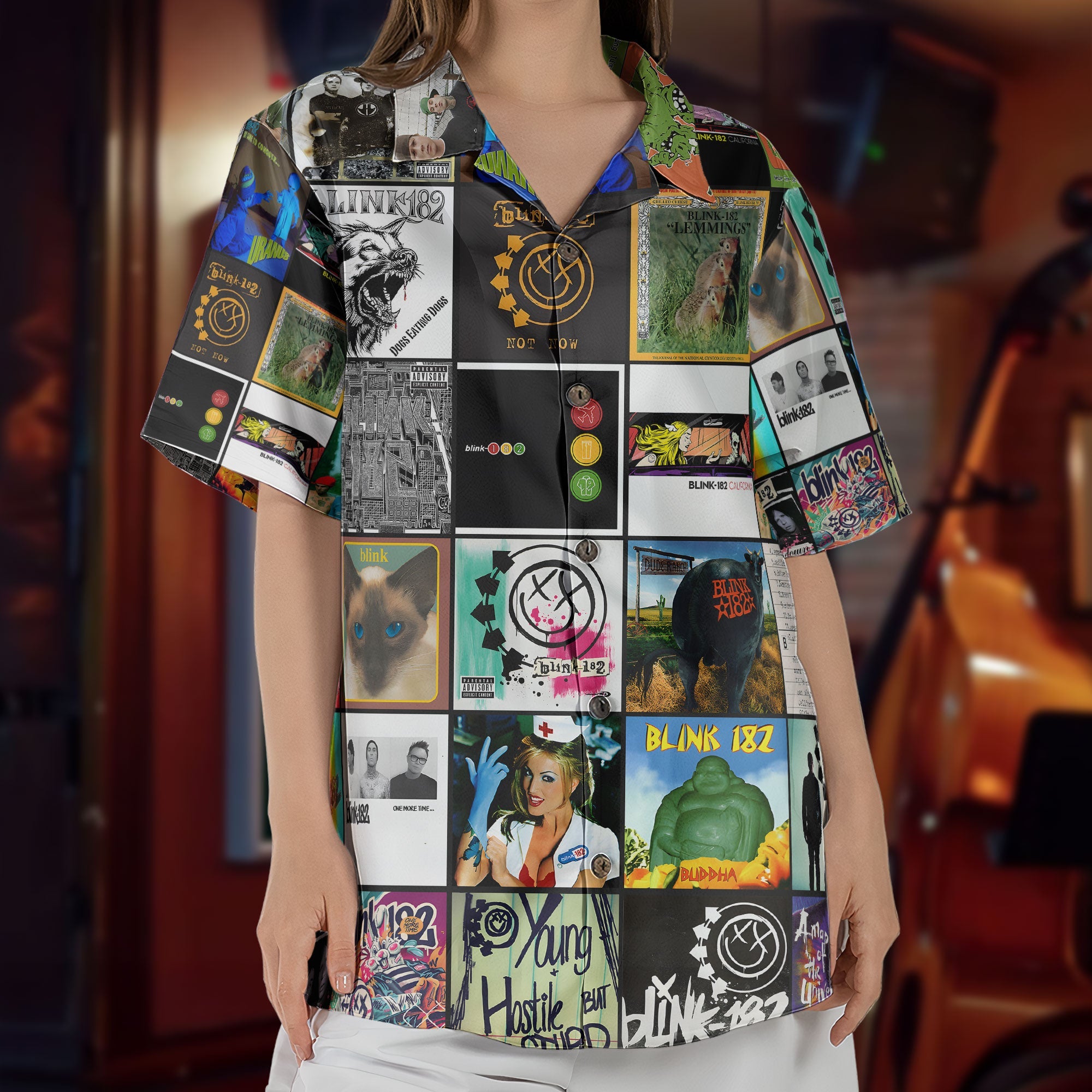 Blink-182 Hawaiian Shirt – Album Cover Collage Pop Punk Summer Button Up
