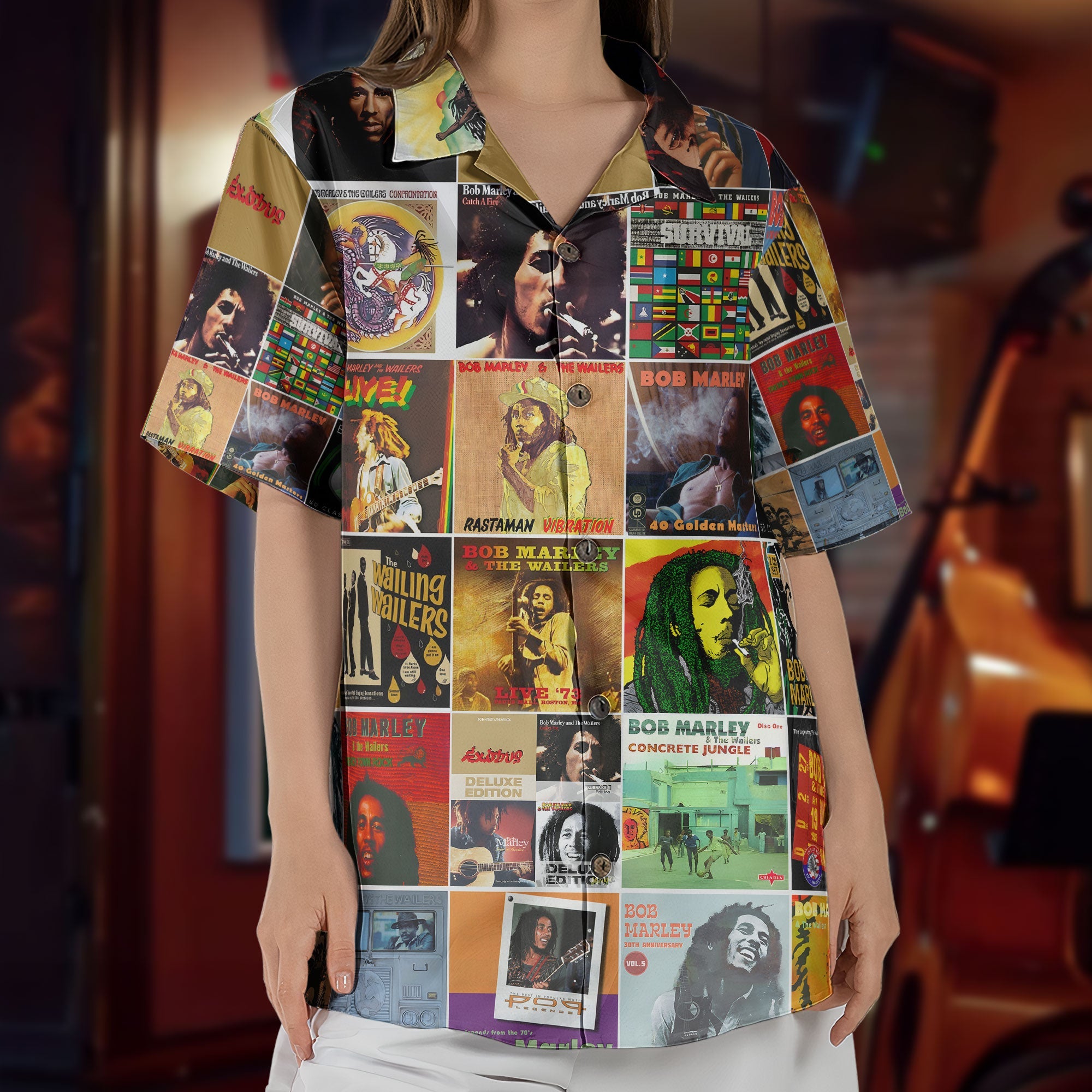 Bob Marley Hawaiian Shirt – Album Cover Collage Reggae Summer Button Up