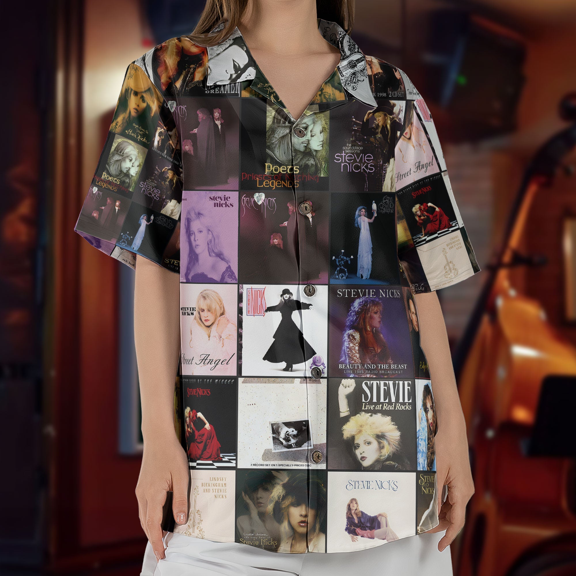 Stevie Nicks Hawaiian Shirt – Album Cover Collage Classic Rock Summer Button Up