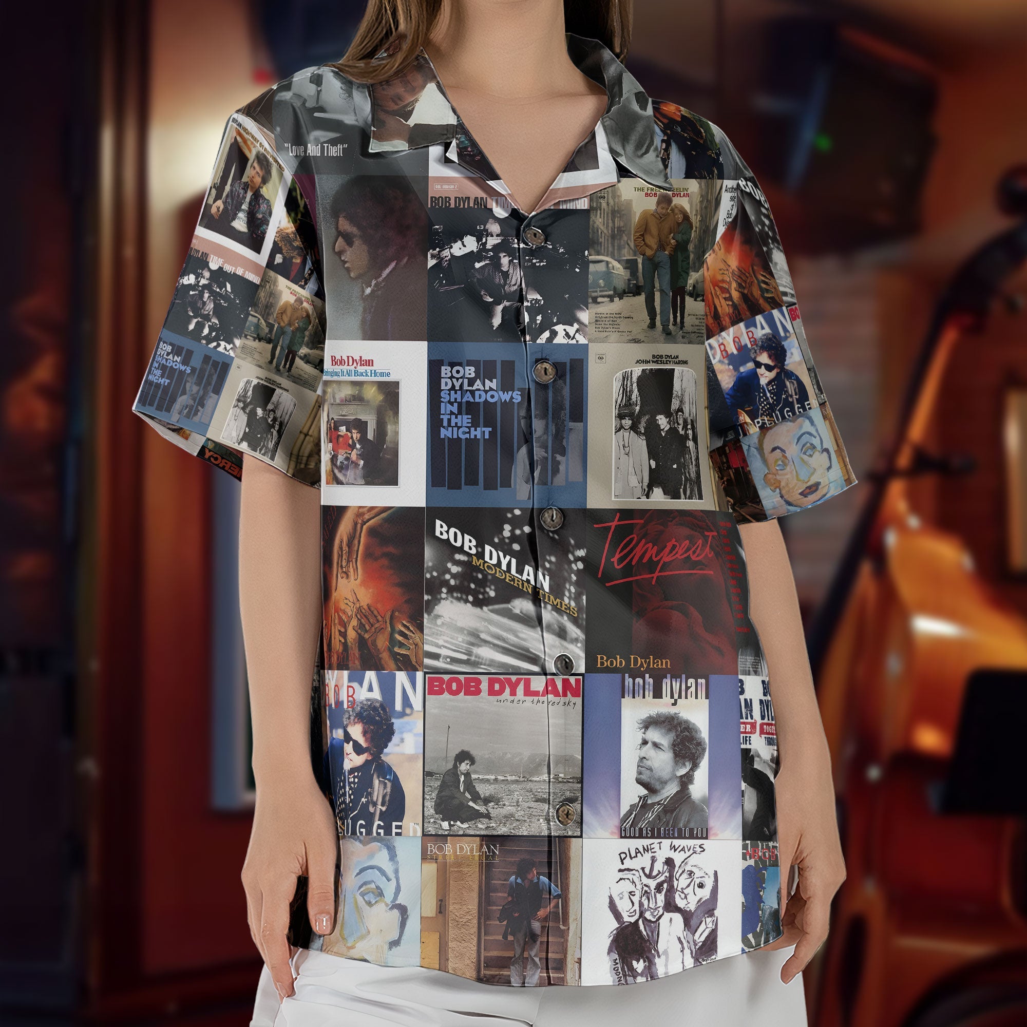 Bob Dylan Hawaiian Shirt – Album Cover Collage Folk Rock Summer Button Up