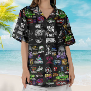 Underground Techno Streetwear Graffiti Black Hawaiian Shirt - Unisex Cyberpunk DJ Festival Summer Button Up