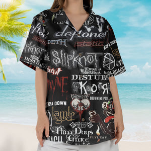 Nu Metal Band Logos Hawaiian Shirt - Unisex Alternative Metal Black Summer Rock Concert Shirt