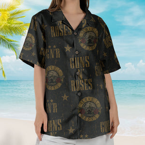 Guns N Roses Hawaiian Shirt - Unisex Hard Rock Bullet Logo Black Button Up