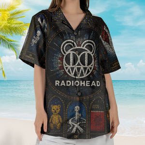 Radiohead Hawaiian Shirt - Unisex Retro Modified Bear Cathedral Window Button Up