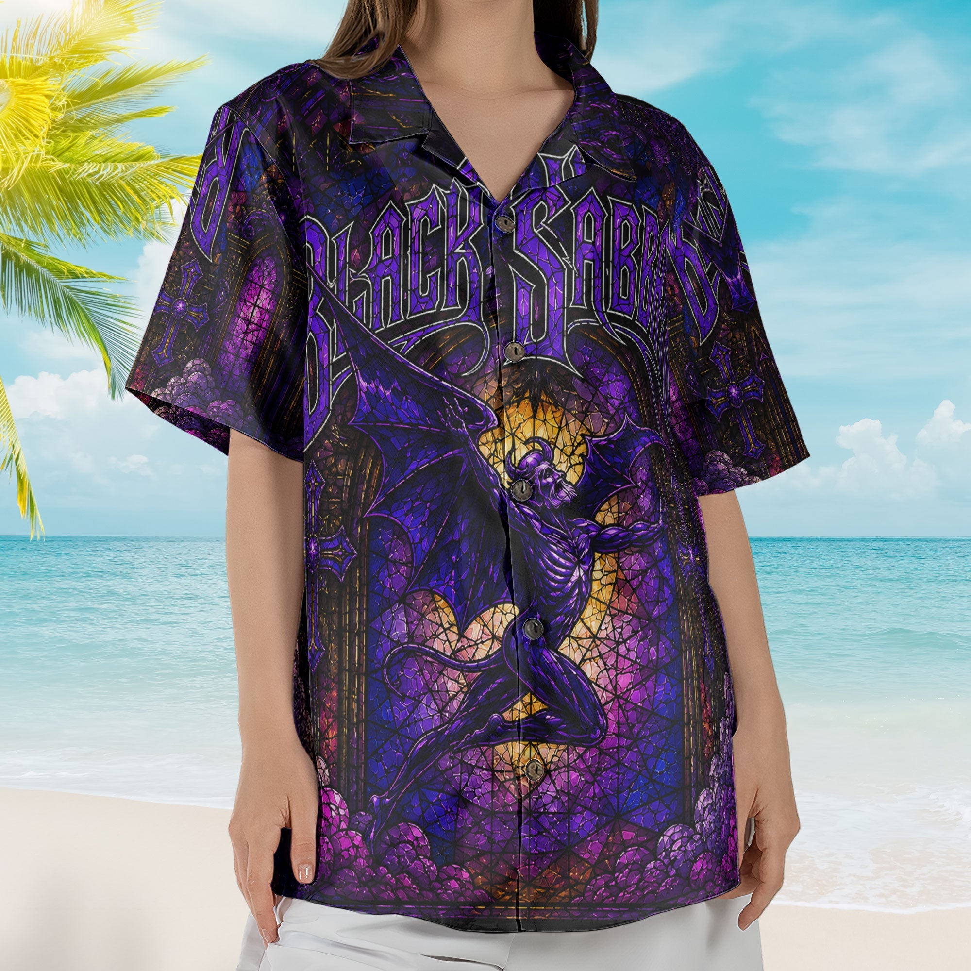 Black Sabbath Stained Glass Hawaiian Shirt - Unisex Heavy Metal Henry Demon Button Up