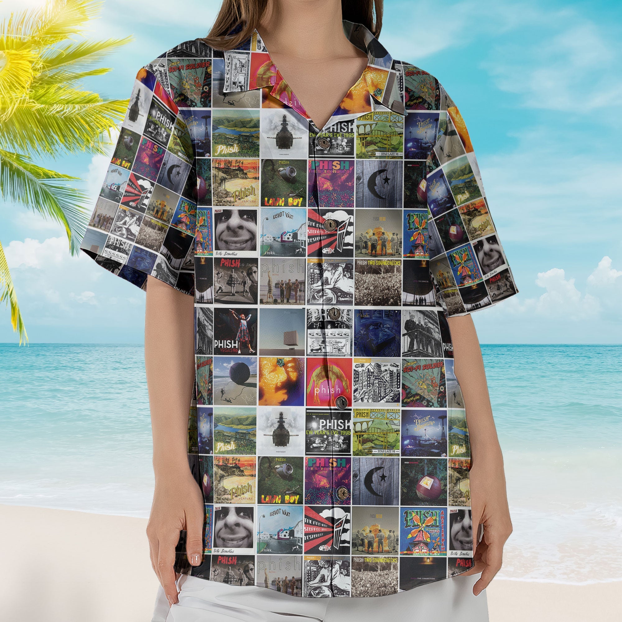 Phish Band Album Cover Collage Hawaiian Shirt - Unisex Psychedelic Rock Concert Summer Button Up